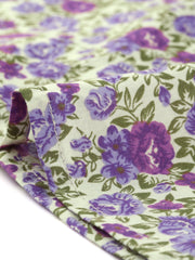 Puff Sleeve Shirt Point Collar Top Button Down Floral Blouse
