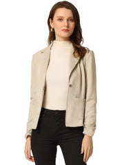 Long Sleeve Casual Open Front Drawstring Faux Suede Blazer
