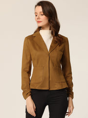 Long Sleeve Casual Open Front Drawstring Faux Suede Blazer
