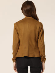 Long Sleeve Casual Open Front Drawstring Faux Suede Blazer