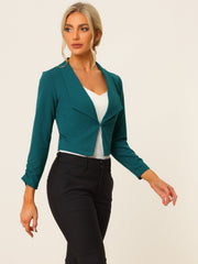 Notched Lapel Ruched Sleeve Business Cropped Jacket Blazer