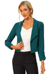 Notched Lapel Ruched Sleeve Business Cropped Jacket Blazer