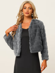Winter Warm Cropped Collarless Faux Fur Fluffy Jacket
