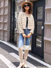 Winter Warm Cropped Collarless Faux Fur Fluffy Jacket