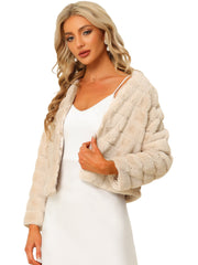 Winter Warm Cropped Collarless Faux Fur Fluffy Jacket