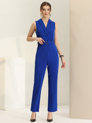 Elegant Office Work Sleeveless Belted Long Jumpsuit