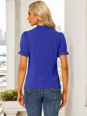 Bow Tie Neck Tops Elegant Office Short Sleeve Blouse