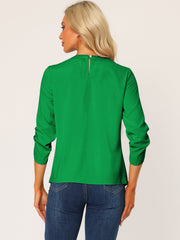 Office Keyhole Pleated 3/4 Sleeve Chiffon Blouse