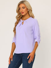 Office Keyhole Pleated 3/4 Sleeve Chiffon Blouse