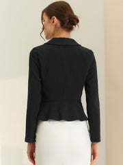 Vintage Lapel Long Sleeve Ruffle Hem Office Cropped Blazer