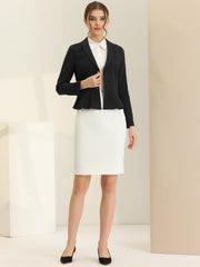 Vintage Lapel Long Sleeve Ruffle Hem Office Cropped Blazer