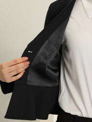 Vintage Lapel Long Sleeve Ruffle Hem Office Cropped Blazer