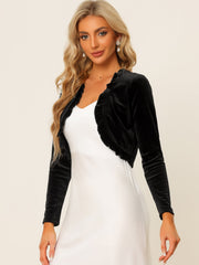 Cocktail Party Open Front Cardigan Long Sleeve Cropped Velvet Shrug