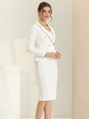 Business Suit 2 Pieces Tweed Trim Blazer Jacket and Skirt Set