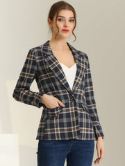 Plaid Notched Lapel One Button Houndstooth Blazer Jacket