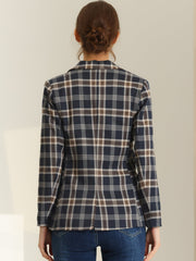 Plaid Notched Lapel One Button Houndstooth Blazer Jacket