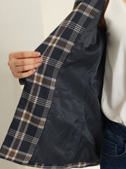Plaid Notched Lapel One Button Houndstooth Blazer Jacket