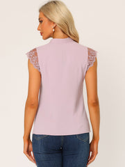 Work Top Office Lace Cap Sleeve Basic Shirt Blouse