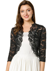 Sheer Floral Elegant 3/4 Sleeve Lace Shrug