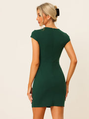 Cap Sleeve Basic Slim Fit Work Mini Bodycon Dress