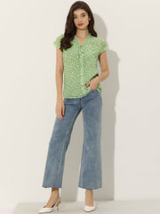 Ditsy Floral Print Chiffon Short Sleeve Ruffle Blouse