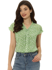 Ditsy Floral Print Chiffon Short Sleeve Ruffle Blouse