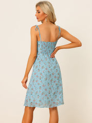 Spaghetti Strap Dress A-Line Smocked Beach Summer Floral Sundress