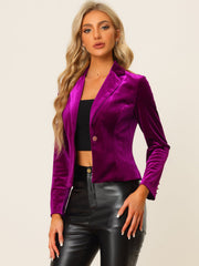 Single Button Velvet Lapel Business Crop Blazer Jacket