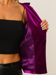 Single Button Velvet Lapel Business Crop Blazer Jacket