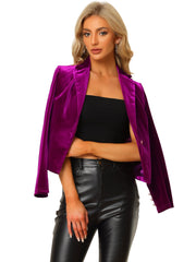 Single Button Velvet Lapel Business Crop Blazer Jacket