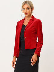 Single Button Velvet Lapel Business Crop Blazer Jacket