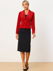 Single Button Velvet Lapel Business Crop Blazer Jacket