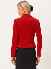 Single Button Velvet Lapel Business Crop Blazer Jacket