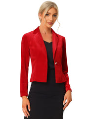 Single Button Velvet Lapel Business Crop Blazer Jacket