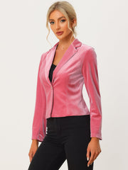 Single Button Velvet Lapel Business Crop Blazer Jacket