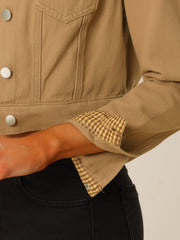 Button Down Long Sleeve Casual Cropped Denim Jacket