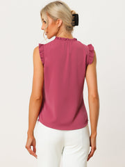 Ruffled Sleeveless Blouse 1950s Vintage Work Business Tops