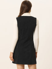 Corduroy Overall Scoop Neck Sleeveless Button Pinefore Dress