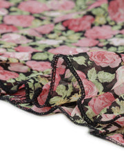 Long Sleeve V Neck Elastic Waist Ruffle Hem Chiffon Floral Dress