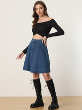 High Waisted A-Line Flared Casual Denim Midi Jean Skirt