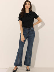 Peter Pan Collar Tie Neck Casual Cute Cotton Button-Up Shirt