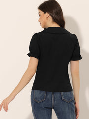 Peter Pan Collar Tie Neck Casual Cute Cotton Button-Up Shirt