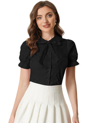 Peter Pan Collar Tie Neck Casual Cute Cotton Button-Up Shirt