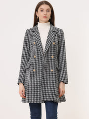 Lapel Collar Elegant Double Breasted Plaid Tweed Coat