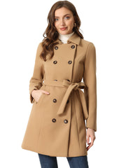 Lapel Double Breasted Slant Pocket Button Belted Pea Coats