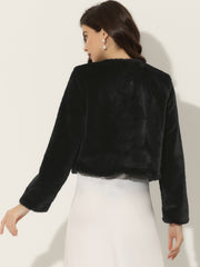 Faux Fur Long Sleeve Open Front Bolero Winter Coat Cropped Jacket