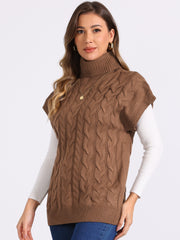 Turtleneck Twist Solid Color Knit Pullover Sweater Vest