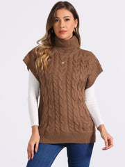 Turtleneck Twist Solid Color Knit Pullover Sweater Vest