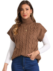 Turtleneck Twist Solid Color Knit Pullover Sweater Vest
