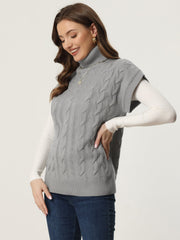Turtleneck Twist Solid Color Knit Pullover Sweater Vest